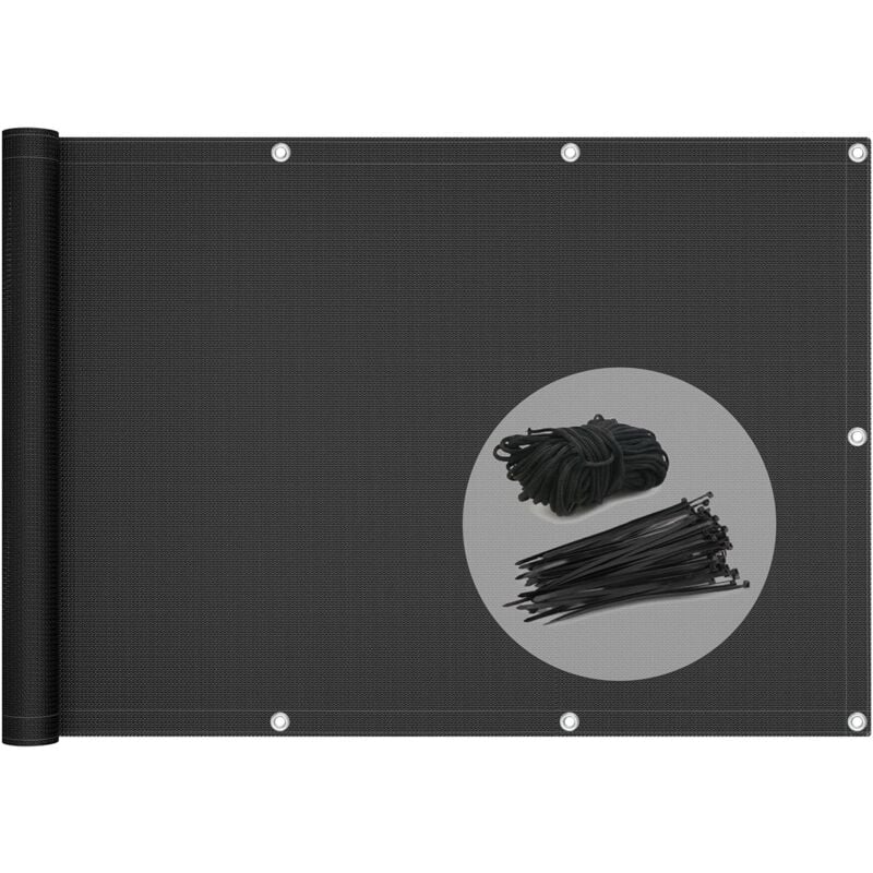 foto del prodotto tonchean schermo per la privacy del balcone 100 hdpe 200g m2 protezione uv antistrappo antivento con fascette e corde 500x90cm nero