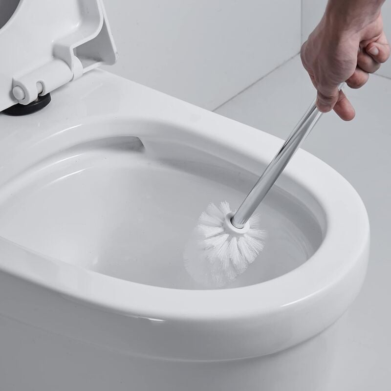 foto del prodotto tonchean scopino e porta scopino per wc, set scopino per wc da bagno con manico in acciaio inossidabile e ciotola in vetro temperato,