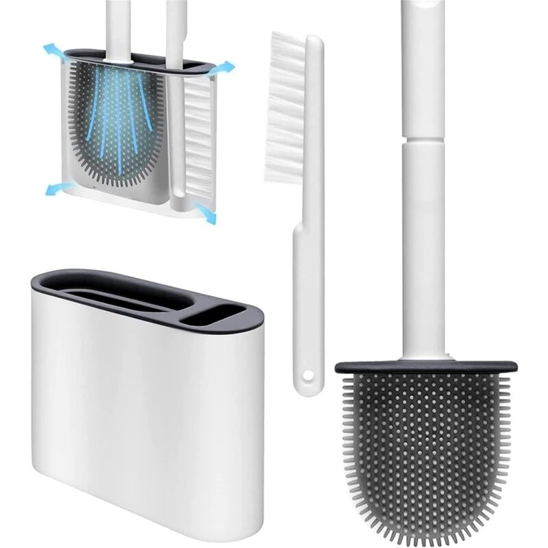 foto del prodotto tonchean scopino flessibile per wc con supporto per una pulizia profonda con fessure di ventilazione, supporto da pavimento e montaggio a parete