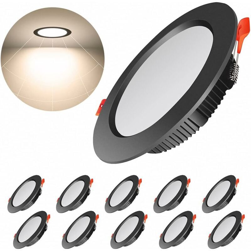 foto del prodotto tonchean set di 10 faretti da incasso a led neri extra piatti, faretti da incasso a soffitto a led rotondi da 7 w, luce calda 3000 k, ca 220 240 v,