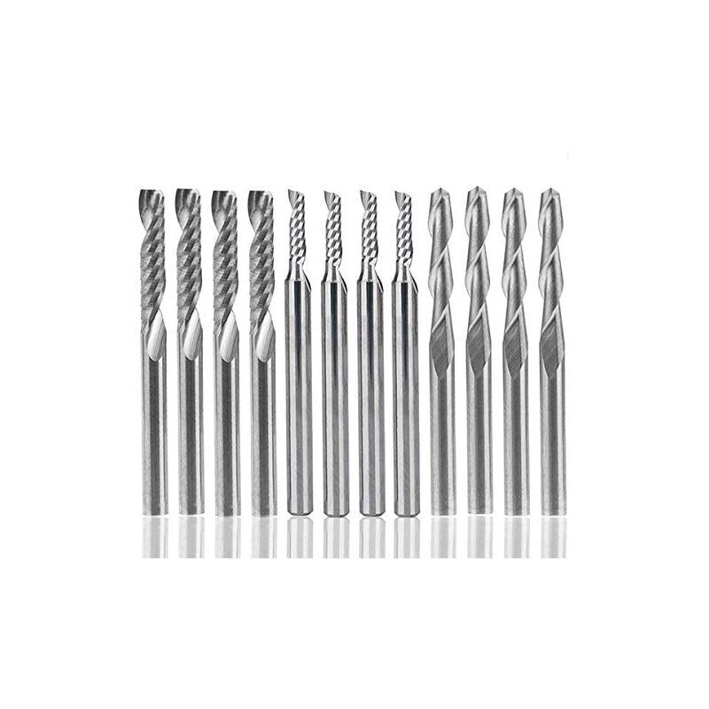 foto del prodotto tonchean set di 12 punte per fresa in carburo, 4 punte per fresa cnc a doppio flauto da 1 8 8 frese a taglio singolo 2 tipi per nylon, resina,