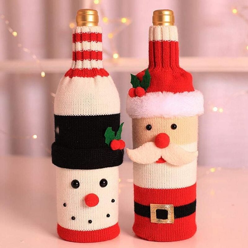 foto del prodotto tonchean set di 2 copribottiglie di vino natalizi, set di copribottiglie di vino, per decorazioni natalizie e feste di matrimonio