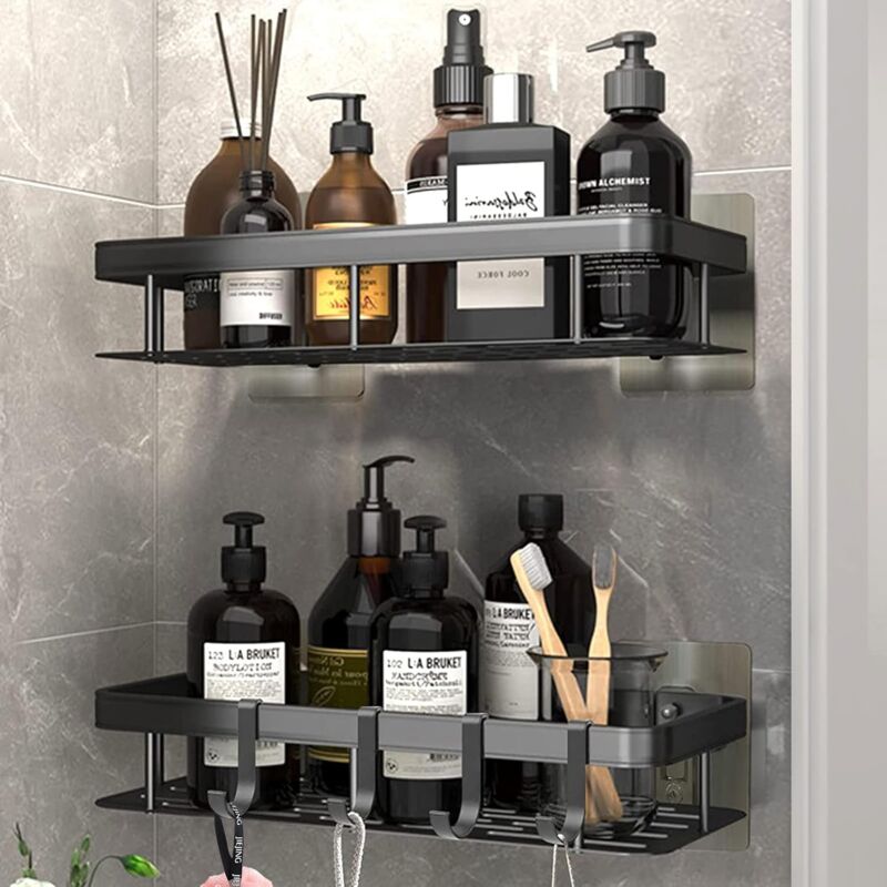 foto del prodotto tonchean set di 2 mensole per doccia senza foratura, mensola da parete in alluminio per bagno con 4 ganci, supporto per doccia autoadesivo, doccia