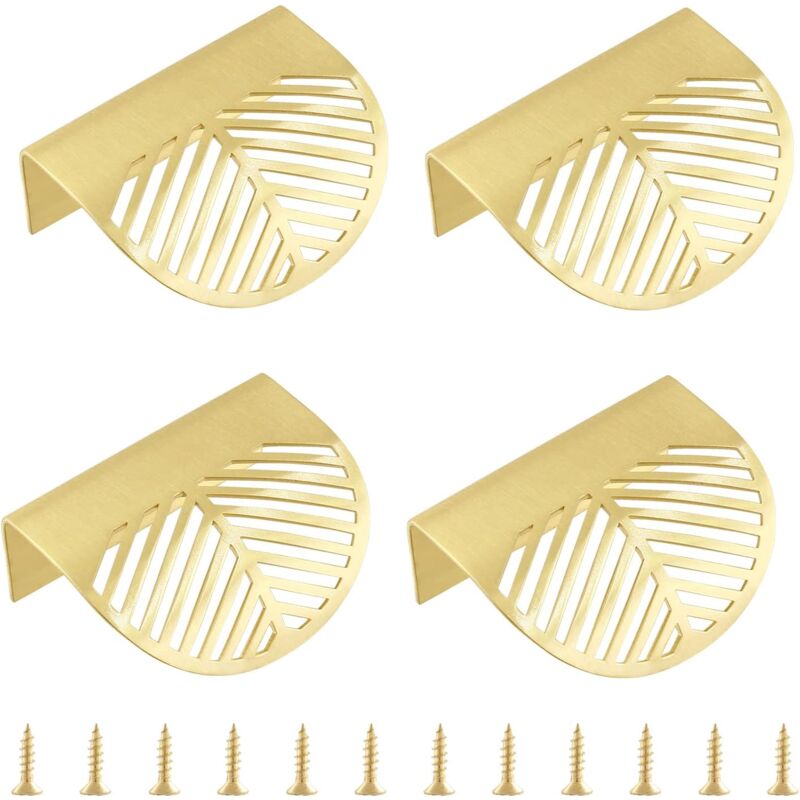 foto del prodotto tonchean set di 4 maniglie per mobili in ottone massiccio, maniglia a forma di foglia d oro, pomelli per cassetti per porte, cassetti della cucina,