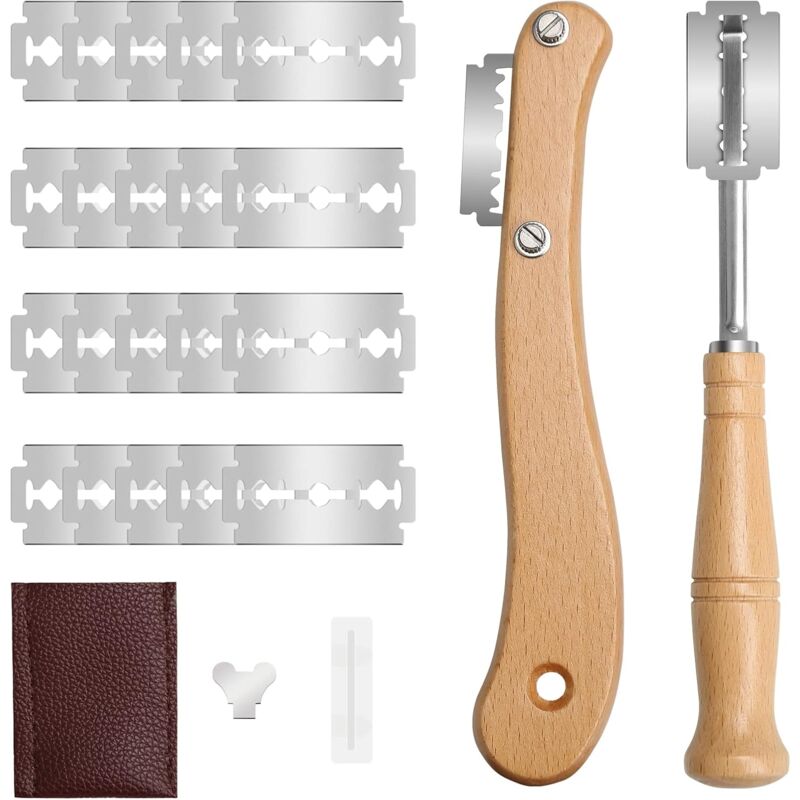 foto del prodotto tonchean set di coltelli per il pane, coltello per il pane in legno con 20 lame in acciaio inossidabile, tagliapasta manuale, accessori per la