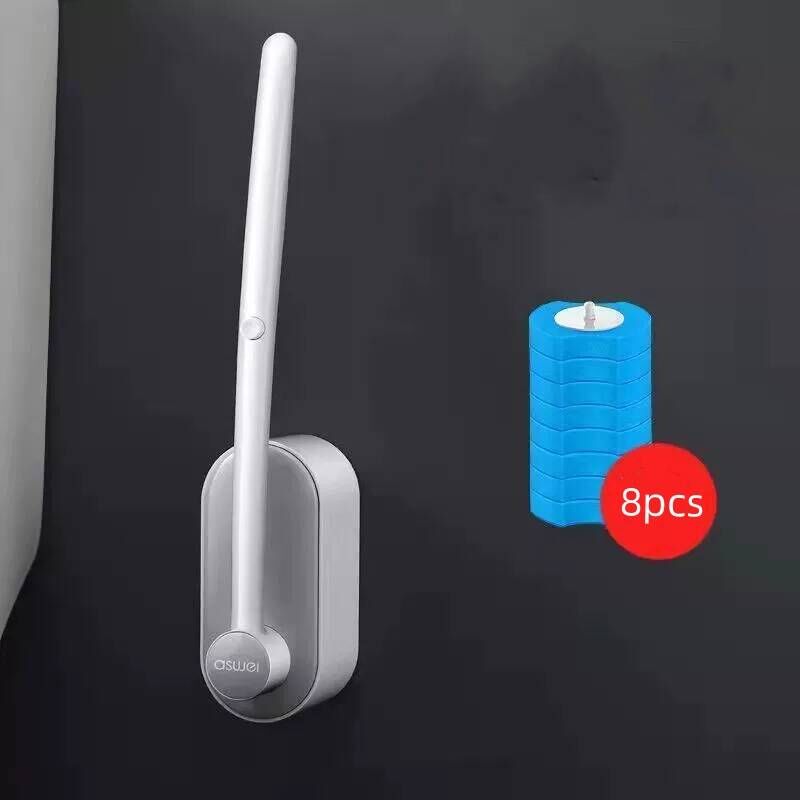 foto del prodotto tonchean set di scopino e porta scopino per wc con 8 testine di ricambio profumate ocean fresh, montaggio a parete, grigio e bianco