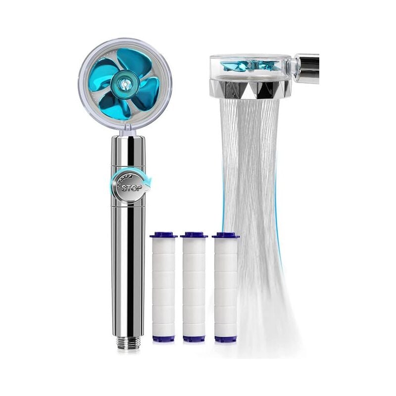 foto del prodotto tonchean soffione doccia portatile ad alta pressione con filtri vortex hydro jet turbo propeller 360 gradi girevole facile da installare blu 
