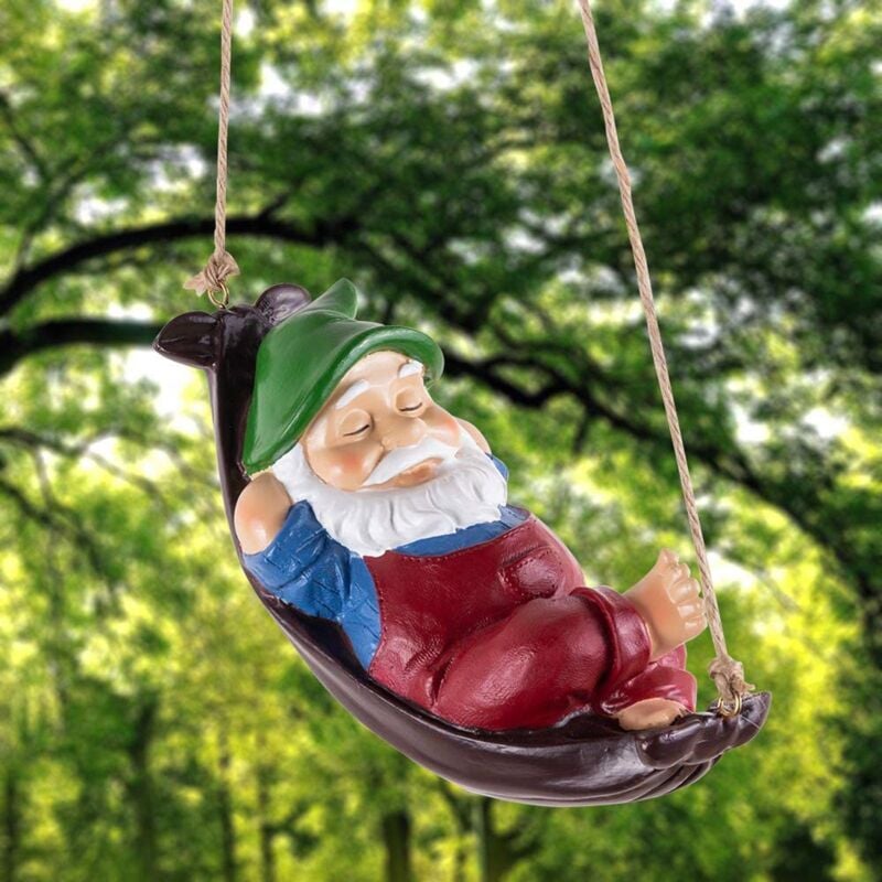 foto del prodotto tonchean statua da giardino per esterni, statua di nano sdraiato con amaca, ornamento da appendere in resina impermeabile per giardino esterno,