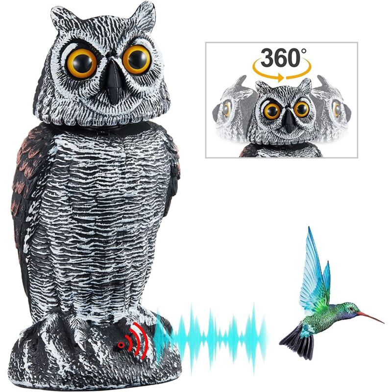 foto del prodotto tonchean statua realistica di gufo finto statua di gufo per giardino balcone patio multicolore testa girevole a 360 per tenere lontani gli uccelli