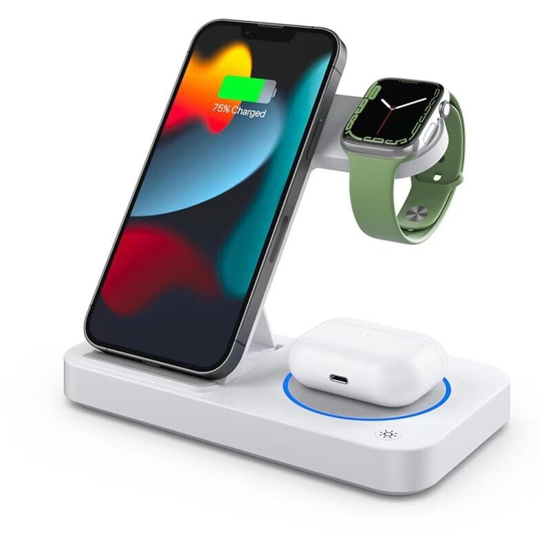 foto del prodotto tonchean stazione di ricarica a induzione per caricabatterie wireless 3 in 1 compatibile con iphone 14 13 12 11 pro max plus xr xs x e iwatch