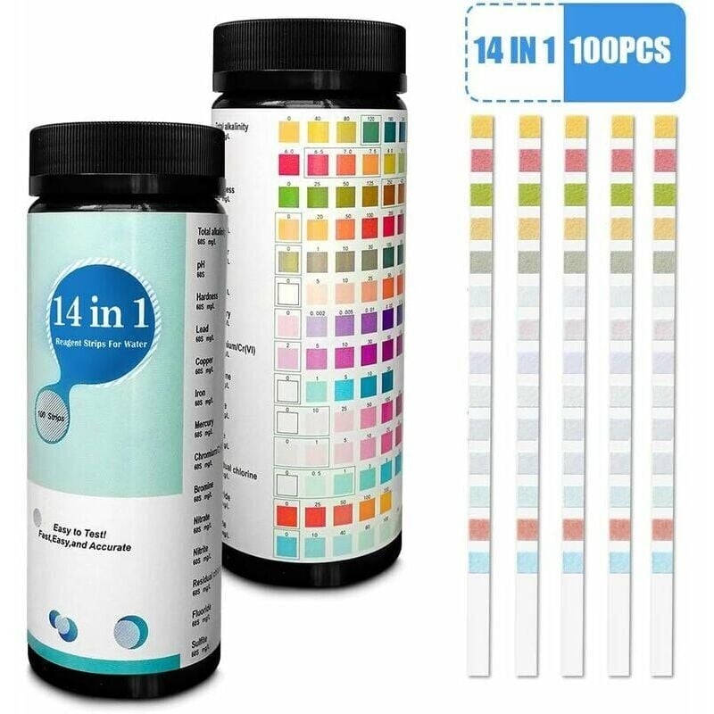 foto del prodotto tonchean strisce reattive per acqua potabile e acqua di rubinetto 14 in 1 per misurare durezza, ph, bromo, nitrati e altro in modo rapido e