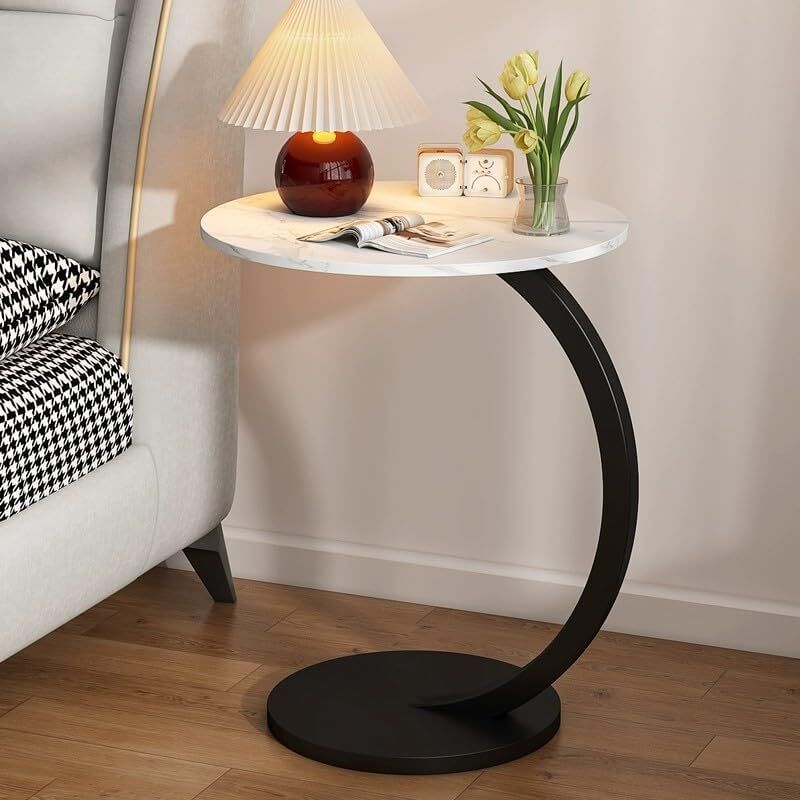 foto del prodotto tonchean - tavolino laterale, tavolino rotondo da caffè per divano, tavolino da scrivania piccolo per soggiorno, tavolino da camera da letto, ideale per interni ed esterni 40 x 62 cm (bianco)