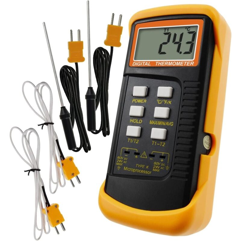 immagine 0 del prodotto tonchean termometro a termocoppia termometro digitale di tipo k termometro hvac termometro doppio con 4 termocoppie, misurazione della temperatura