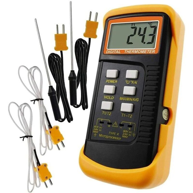foto del prodotto tonchean termometro tipo k con sensore termocoppia 1300 c cablato e acciaio inossidabile c, f e k con 4 termocoppie 