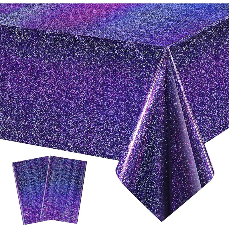 foto del prodotto tonchean tovaglia per feste, 2 pezzi 137 x 274 cm tovaglia di plastica colorata, tovaglia di compleanno monouso rettangolare impermeabile per