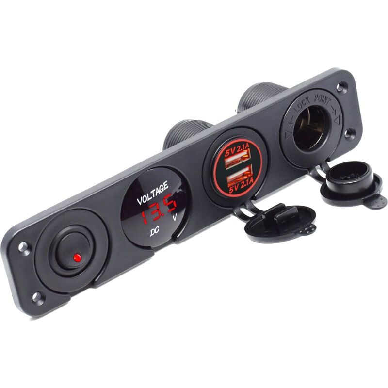 foto del prodotto tonchean voltmetro digitale a led usb da 12 v a 24 v dc pannello di alimentazione usb doppio, caricabatterie usb da 2,1 a 1 a per auto, barca,