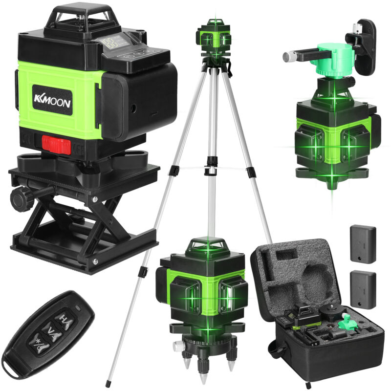 foto del prodotto tonysa 4 x 360 4d 16 linee laser livello, autolivellante laser verde livello con 2 batterie al litio ricaricabili da 2400 mah, caricabatterie,
