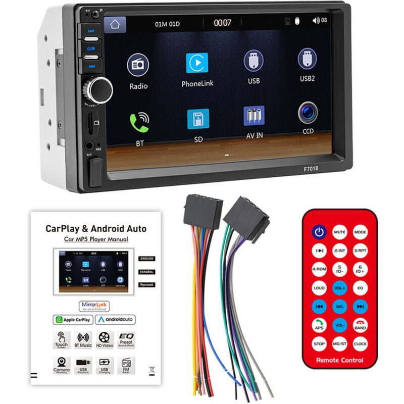 foto del prodotto tonysa autoradio stereo da 7 pollici con touchscreen, supporto audio multimediale per auto, collegamento specchio, id chiamante bluetooth,