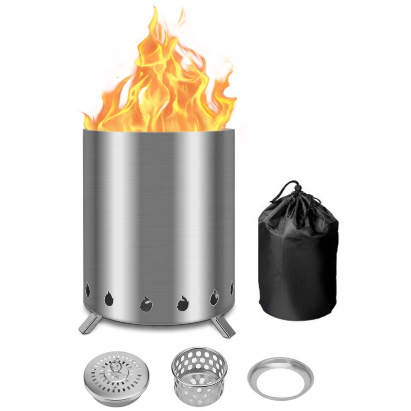 foto del prodotto tonysa braciere da giardino per esterni, braciere senza fumo in acciaio inox 15x15x17,5 cm, mini braciere con supporto e borsa portaoggetti,