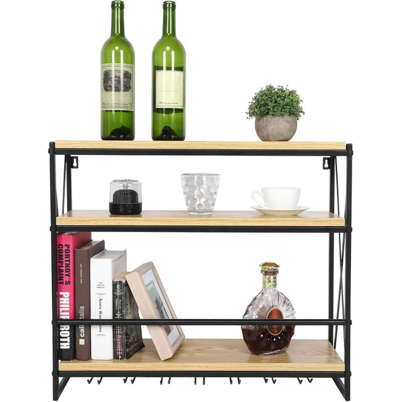 foto del prodotto tonysa espositori per bottiglie di vino, espositore per bottiglie di vino a parete a 3 livelli con portabicchieri per uso bar