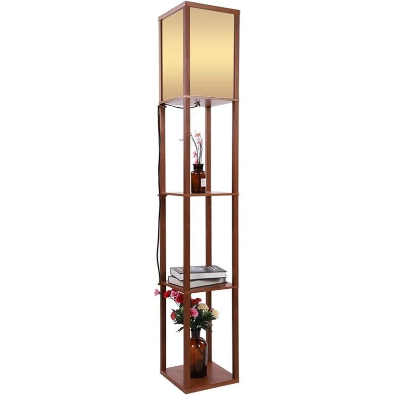 foto del prodotto tonysa lampada da terra in legno con 3 ripiani 1,6 m lampada da terra lampada da mensola con lampada integrata per camera da letto, soggiorno,