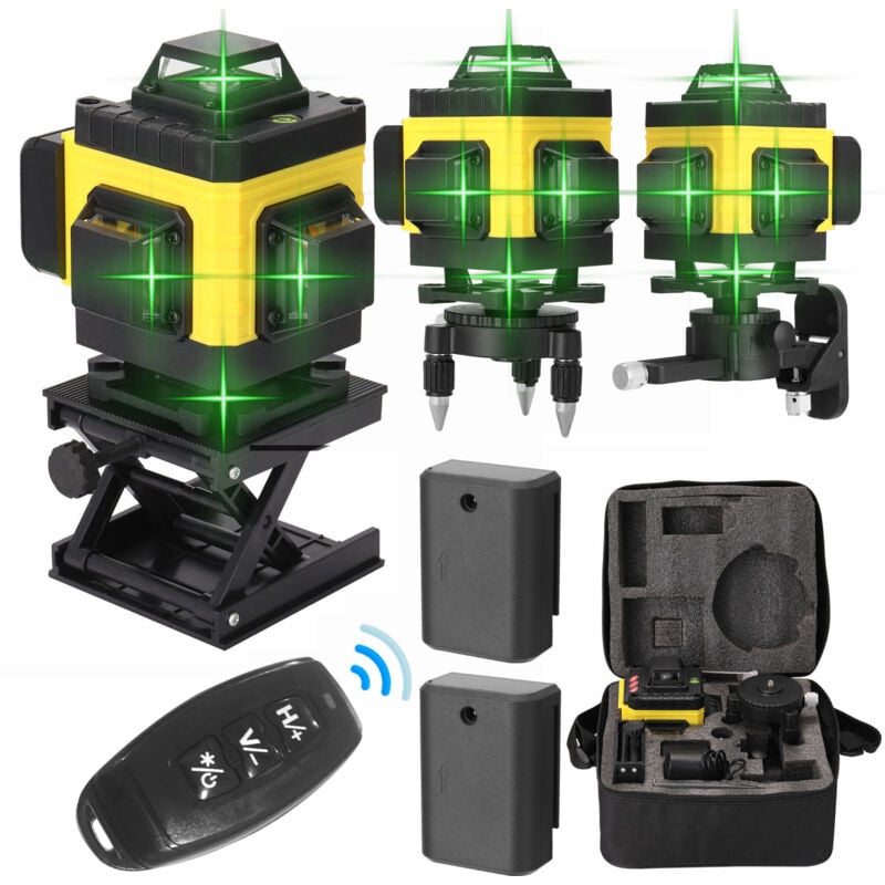 foto del prodotto tonysa livello laser verde 4d a 16 linee, livello laser autolivellante a 360 , batteria al litio ricaricabile 2x1200mah, ip54 impermeabile e