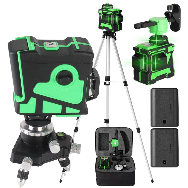 foto del prodotto tonysa livello laser verde autolivellante 3x360 , livello laser autolivellante rotante 3d a 12 linee con 2 batterie, altezza regolabile, barra di