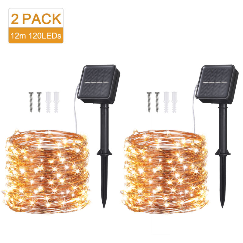 foto del prodotto tonysa luci a stringa solari per esterni, 2 x 12m 120 led luci a stringa impermeabili per esterni 8 modalit , luci a stringa solari per esterni per