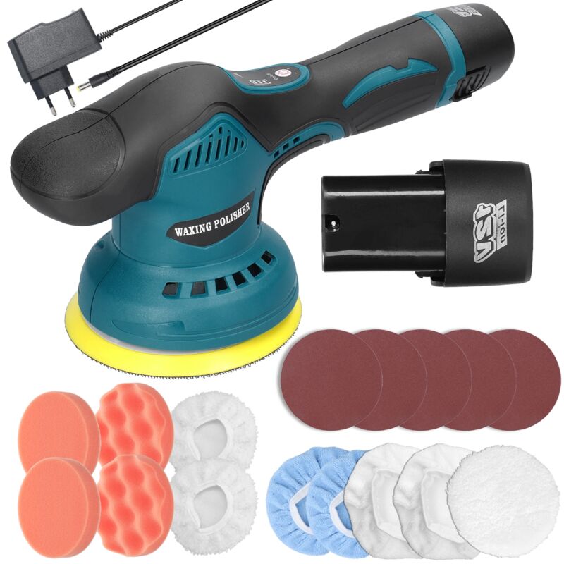 foto del prodotto tonysa lucidatrice per auto, lucidatrice, lucidatrice orbitale, lucidatrice eccentrica 380 w 2800 5500 giri min, tampone lucidante da 125 mm,