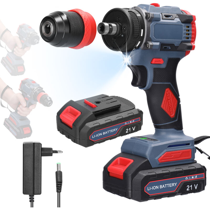 foto del prodotto tonysa trapano avvitatore a batteria 21v, cacciavite a batteria con 2 batterie da 1300 mah, 55 nm, 21 1 impostazioni di coppia, 2 velocit , led,