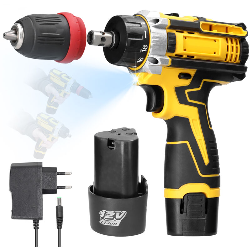 foto del prodotto tonysa trapano avvitatore a batteria da 21 v, cacciavite con 2 batterie da 1300 mah, 2 velocit , led, per progetti fai da te