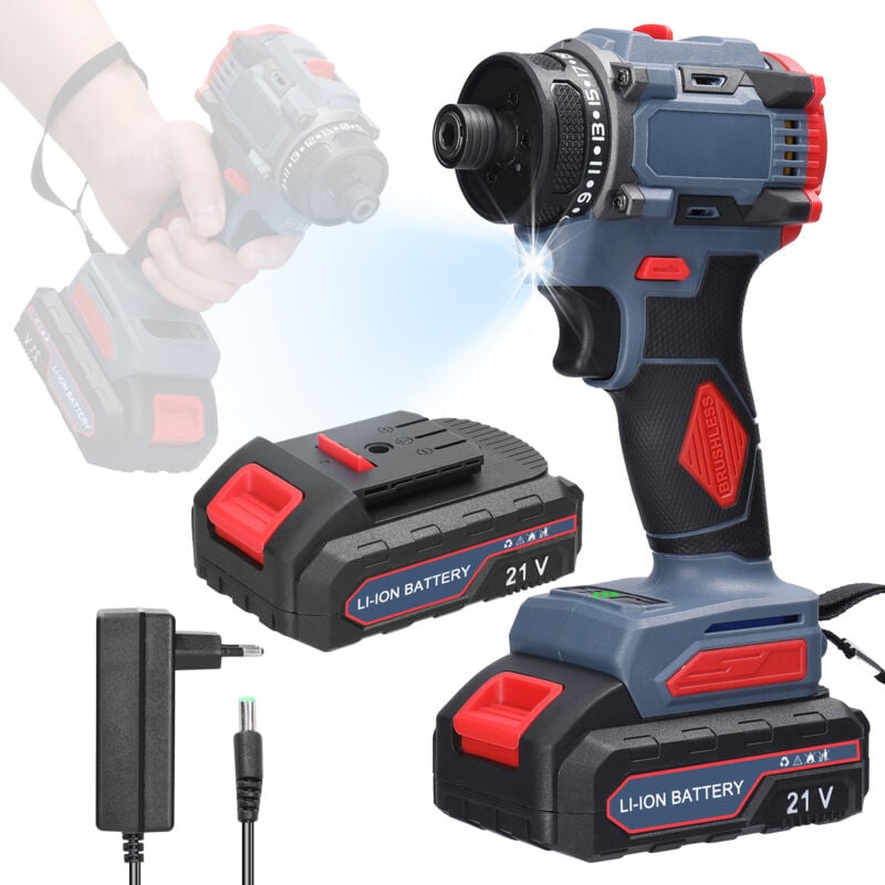 foto del prodotto tonysa trapano avvitatore a batteria da 21 v, cacciavite con 2 batterie da 1300 mah, impatto da 55 nm, 23 1 impostazioni di coppia, 2 velocit ,