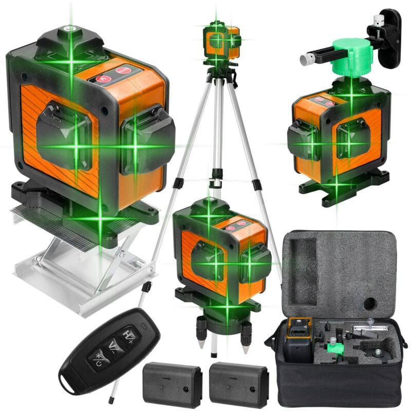 foto del prodotto tonysa x 360 livello laser, 4d 16 linee livello laser verde livello laser rotante con 2 batterie ricaricabili da 1200 mah e telecomando, staffa