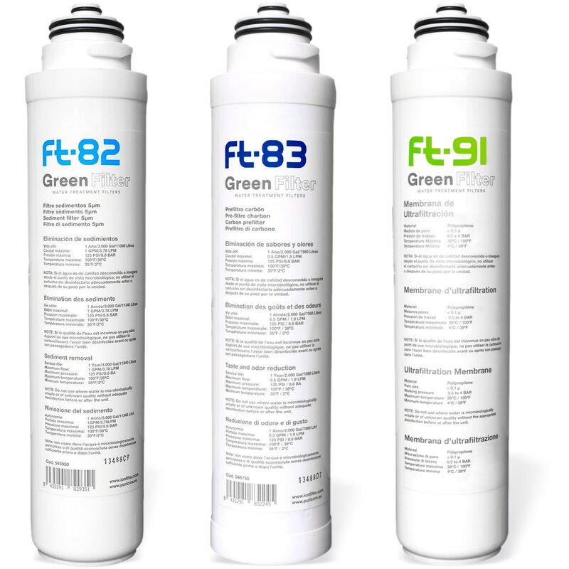 foto del prodotto toodo set di 3 cartucce filtranti per filtro sottolavello trio uf ft82 ft83 e ft91