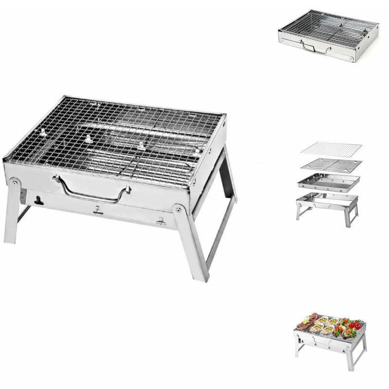 foto del prodotto toolbrothers barbecue a carbonella portatile in acciaio inox per il campeggio, da allestire senza attrezzi 43 x 29 x 23 cm smoker bbq pit grill
