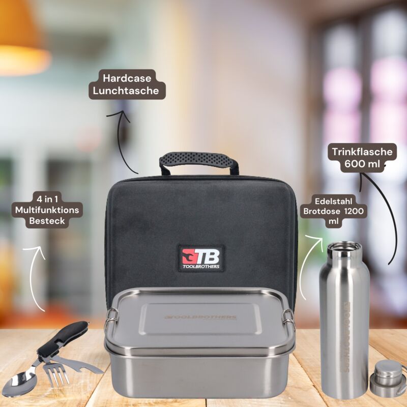 foto del prodotto toolbrothers fan lunch box in custodia rigida impermeabile in acciaio inox con scomparti divisori e coperchio in acciaio inox da 1200 ml 