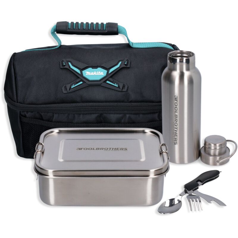 foto del prodotto toolbrothers fan lunch set in borsa isolata makita con portapane in acciaio inox con divisori e coperchio in acciaio inox 1200 ml borraccia in