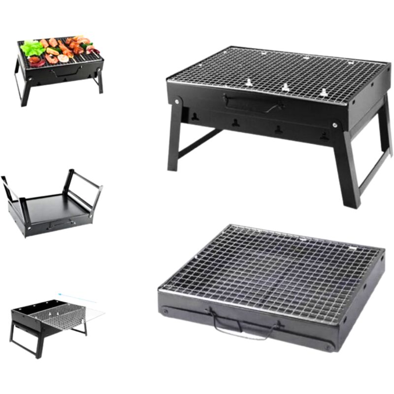 foto del prodotto toolbrothers griglia a carbonella portatile per il campeggio, da allestire senza attrezzi 43 x 29 x 23 cm nero cromato smoker bbq pit grill