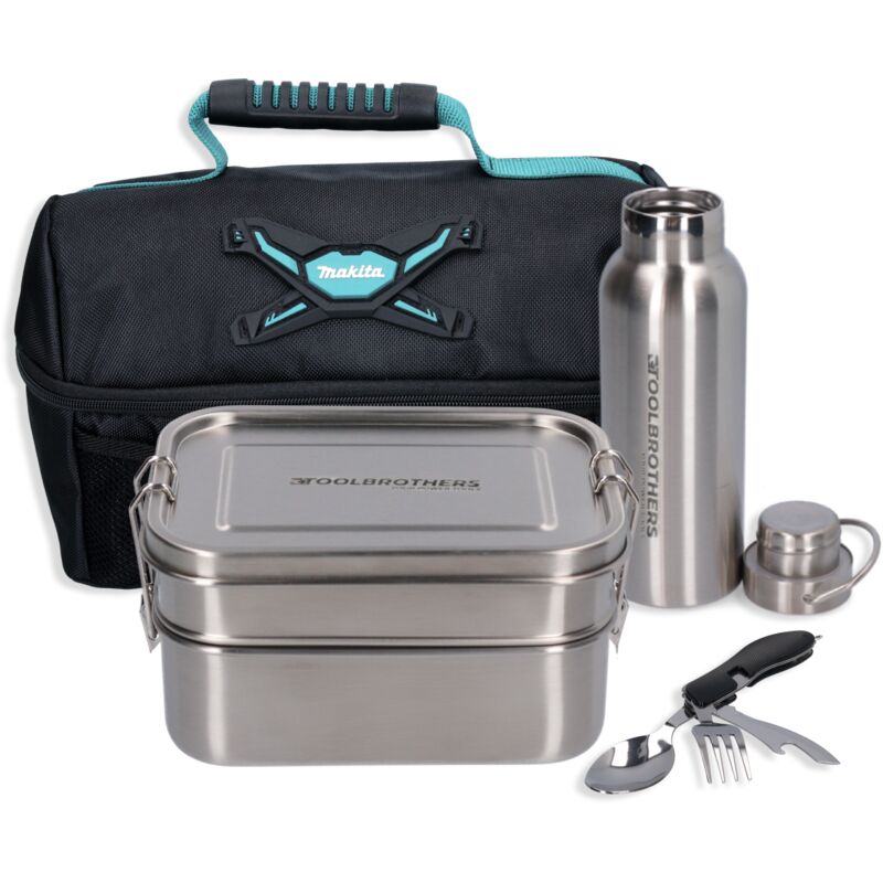 foto del prodotto toolbrothers kit per la prima colazione in borsa termica makita con cassetta del pane in acciaio inox a 2 livelli e coperchio in acciaio inox 1340