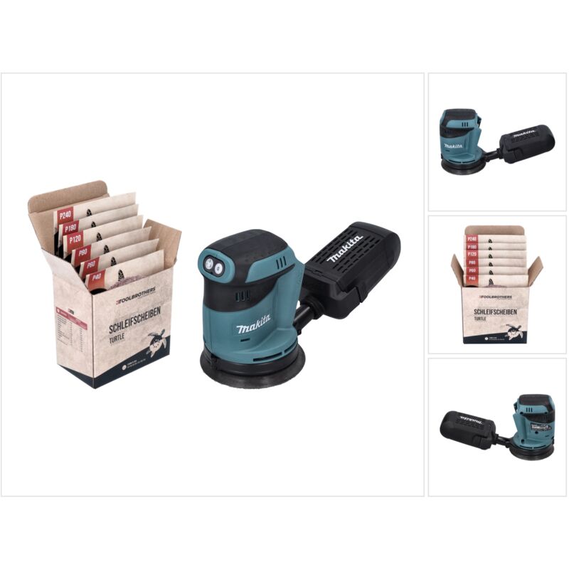 foto del prodotto toolbrothers makita dbo 180 z levigatrice rotorbitale a batteria 18 v 125 mm set di carta abrasiva turtle senza batteria, senza caricabatterie,