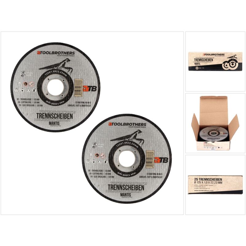 foto del prodotto toolbrothers mantis set di dischi da taglio di qualit professionale 2 confezioni da 50 pezzi, 125 x 22,23 x 1 mm per la lavorazione di metallo,