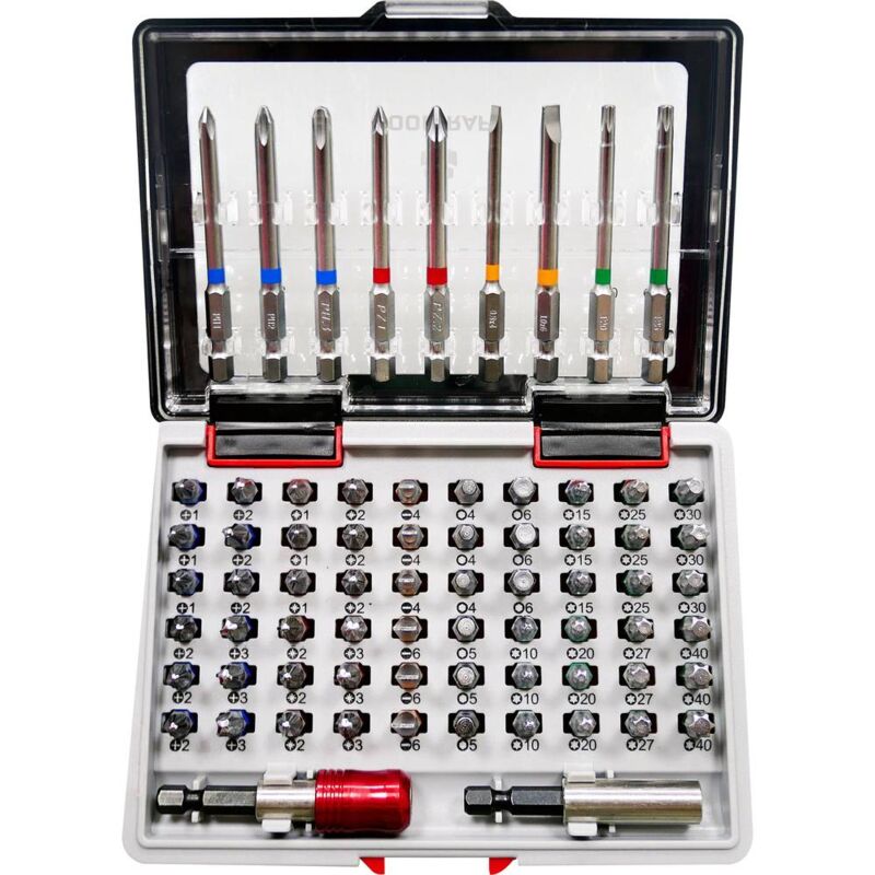foto del prodotto toolcraft 1613609 kit inserti 71 parti taglio, croce phillips, croce pozidriv, brugola interna, profilo a t