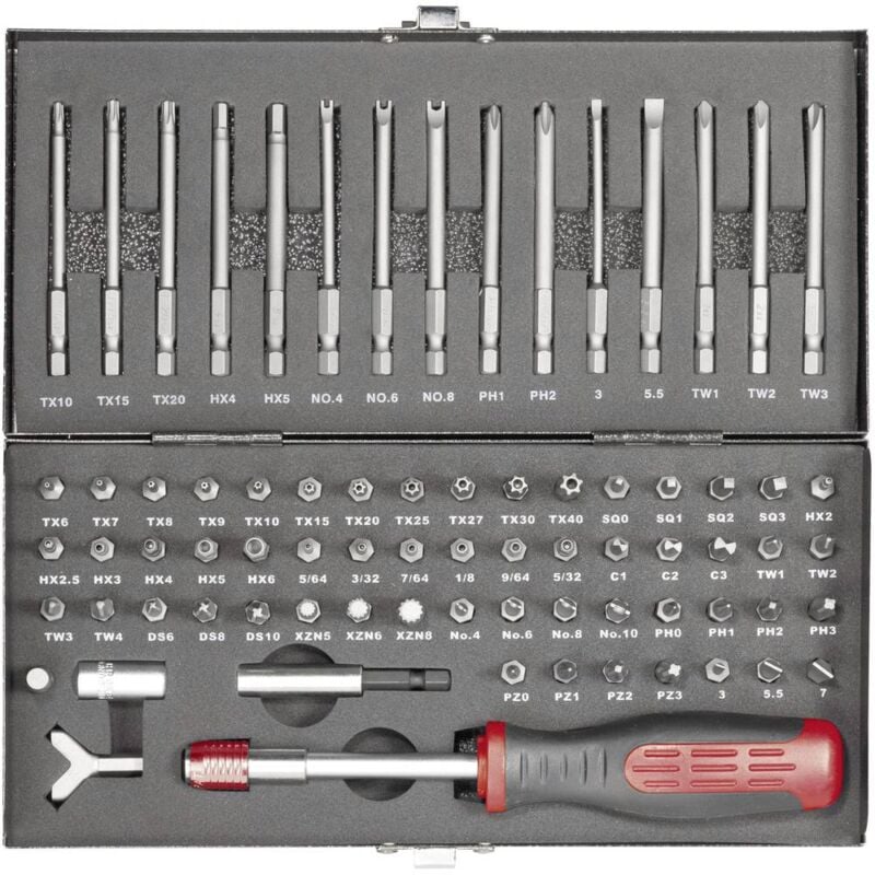 foto del prodotto toolcraft ht02183 820952 kit inserti 75 parti taglio, brugola interna, clutch, tri wing, torq, multidente xzn, croce po