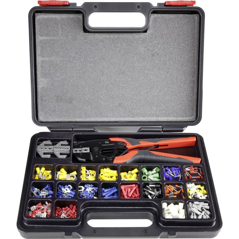 foto del prodotto toolcraft pz 507 1365635 kit pinza crimpatrice 439 parti capocorda, spina piatta, isolamento spina piatta, connettore d