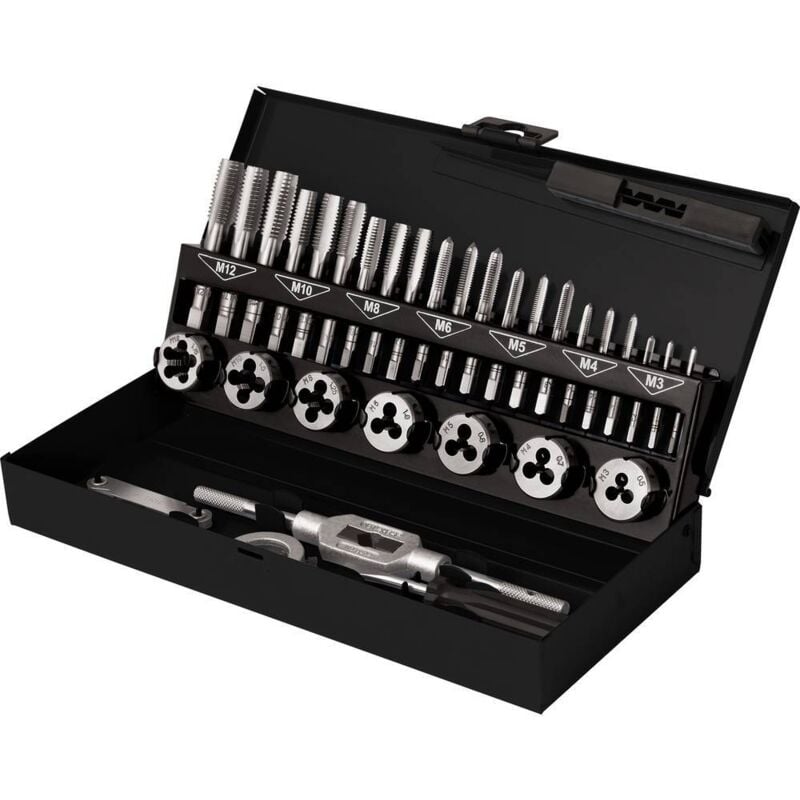 foto del prodotto toolcraft to 7015521 kit maschi e filiere 32 parti acciaio m3 x 0.50 , m4 x 0.70 , m5 x 0.80 , m6 x 1, m8 x 1.25, m10 x