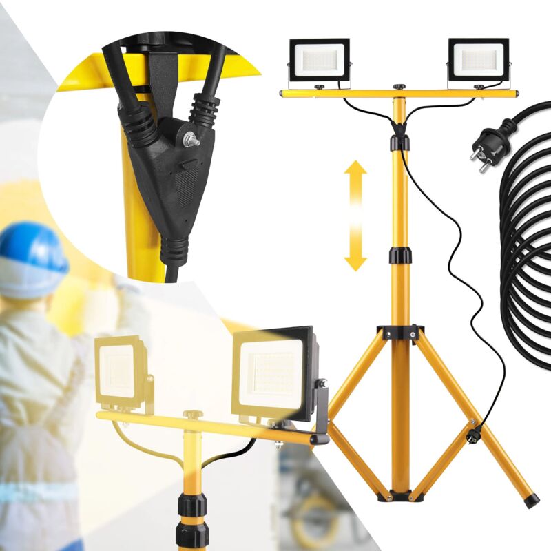 foto del prodotto toolight alogeno led su treppiede tutumi rsl001 20n yellow 2x20w