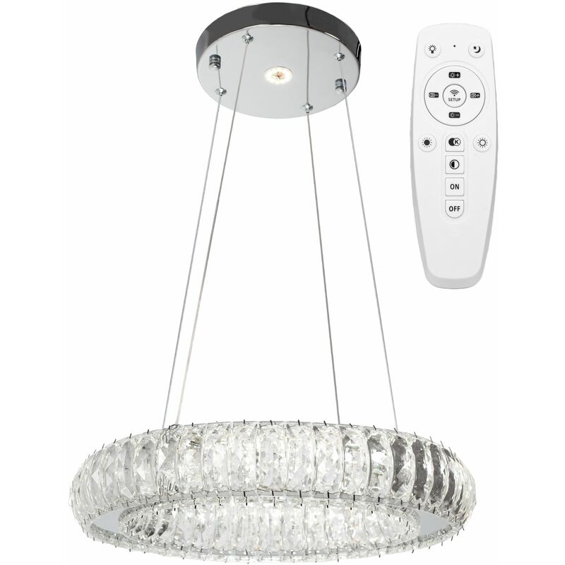 foto del prodotto toolight lampada a sospensione app1040 cp cristallo led telecomando tondo 2 punti luce 40w 39x39x6,5 85cm regolabile
