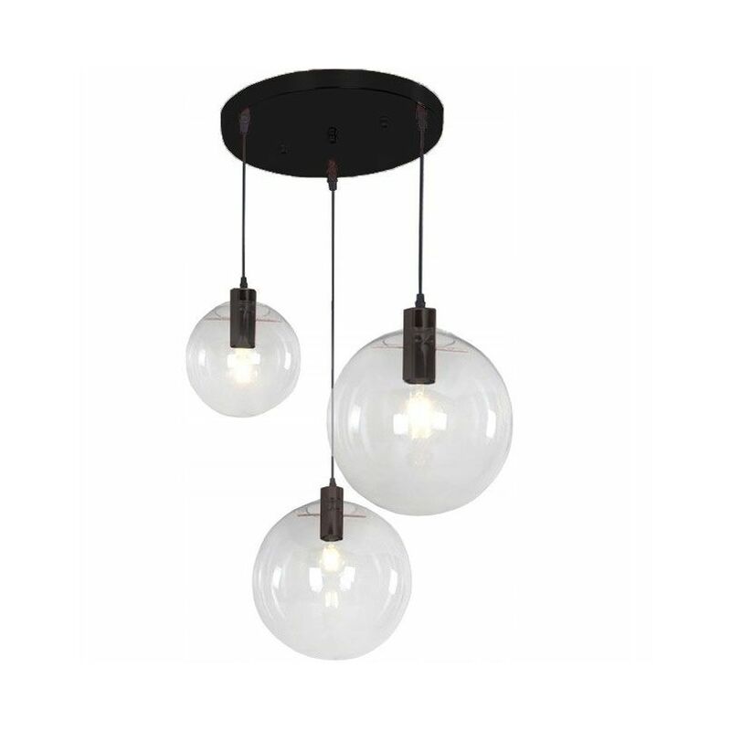 foto del prodotto toolight lampada a sospensione app309 3c lassi vetro nero 20 25 30cm 3 punti luce e27