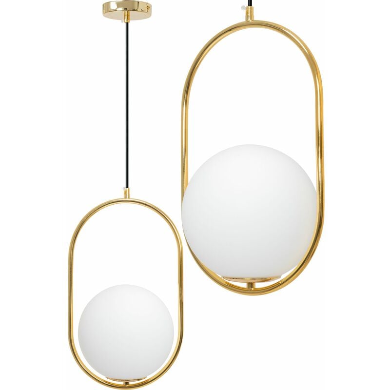 foto del prodotto toolight lampada a sospensione app473 1cp vetro sfera bianco oro 1 punti luce e27 24,5x24,5x41 101cm regolabile