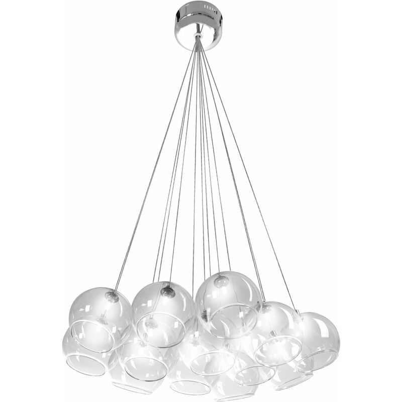 foto del prodotto toolight lampada a sospensione app561 13cp vetro sfera cromo sfere 13 punti luce g4 48x54x10 100cm
